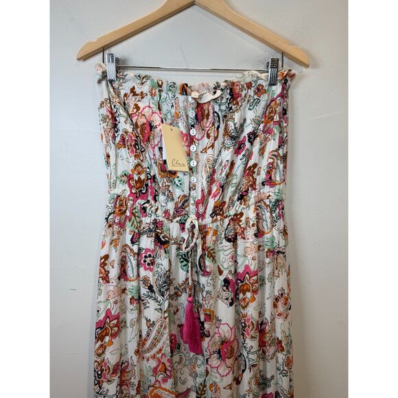Elan Pink Floral Strapless Printed Maxi Dress Women’s Size Large Boho Vacation - Picture 7 of 10